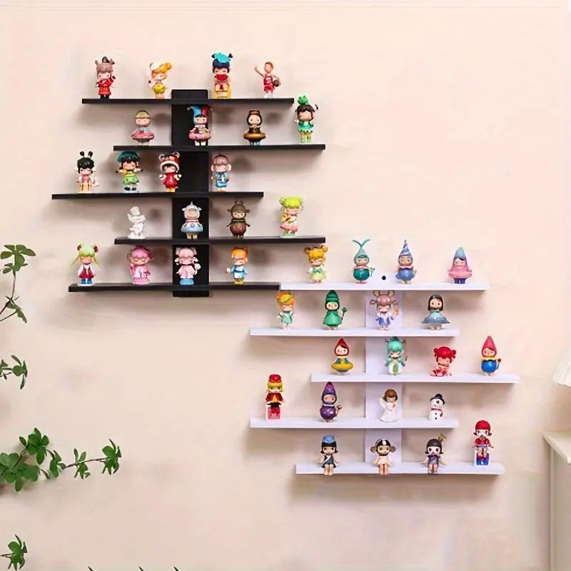 5-Tier Adjustable Wall-Mounted Floating Display Shelves, Fiberboard Modern Decorative Storage Rack, Multifunctional Home & Office Shelving Unit For Action Figures, Building Blocks, Collectibles, Dolls, Statues, Perfect Holiday Gift, Floating Shelves