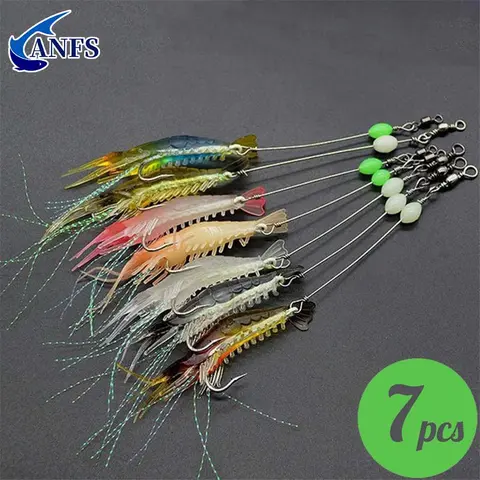 Artificial Shrimp Fishing Lure, 7 Counts/set Luminous Fishing Bait with Hook, Fishing Accessories for Outdoor Fishing, Imitation Fishing Bait Hook, Fishing Lures Kit, Fishing Supplies