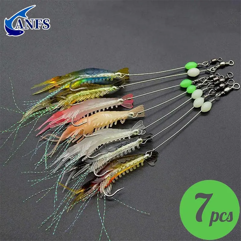 Artificial Shrimp Fishing Lure, 7 Counts/set Luminous Fishing Bait with Hook, Fishing Accessories for Outdoor Fishing, Imitation Fishing Bait Hook, Fishing Lures Kit, Fishing Supplies