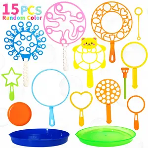 Big Bubble Wands Set 15Pcs with Tray, Giant Bubble Making Toy, Indoor Outdoor Fun for Kids, Family Game, Summer Party Gift