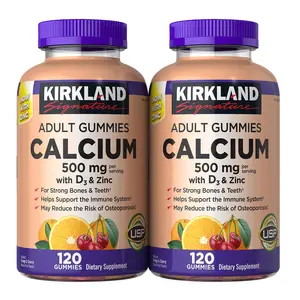 Kirkland Signature Calcium 500 mg with D3 & Zinc 240 Adult Gummies for Strong Bones Teeth Immune System Support Orange Cherry Flavors