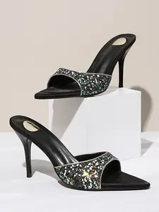 Elegant High Heel Sandals, Pointed Toe Rhinestone Stiletto Shoes, Fashionable Slip-On Design, Perfect for Parties & Office Wear