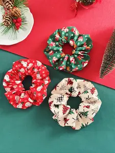 3pcs Christmas-Themed Fabric Hair Accessories, Santa, Christmas Tree, Snowflake, Snowman Designs, Perfect for Holiday Parties and Daily Wear, Elastic Tie Band, Scrunchie