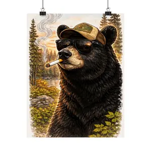 Black Bear Funny Smoking Poster