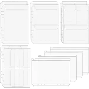 12 count A5 Binder Pockets for 6-Ring Binder,  PVC  Organizer &  Envelopes, 6-Hole Planner Inserts, Budget Envelopes for A5 Planner, Card Sleeves Photo Holders Bill Pouches
