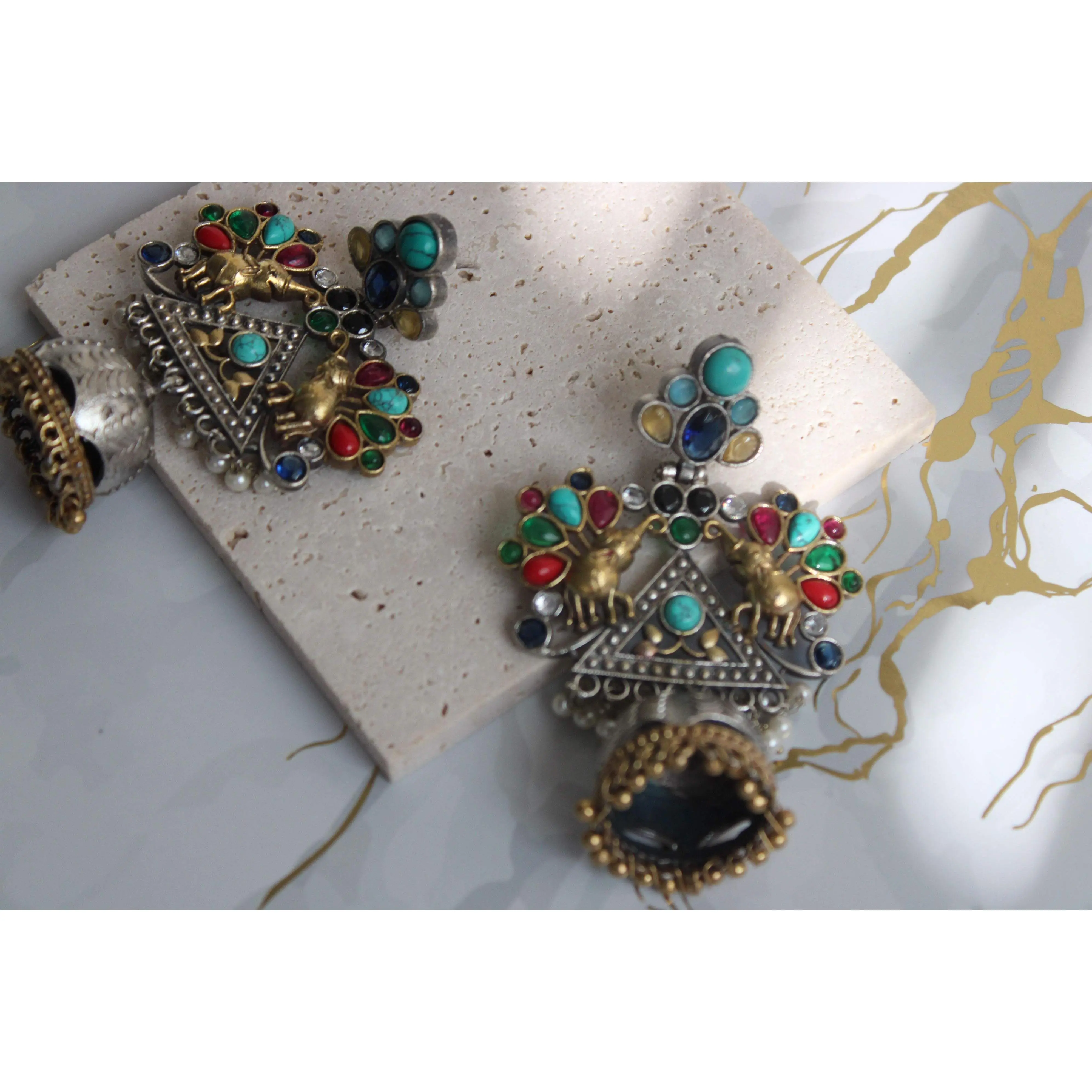 EGYPT - MULTICOLOR & RUBY OXIDIZED TRADITIONAL JHUMKA