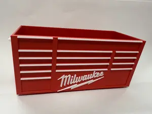 Milwaukee-Style Desktop Organizer - Sturdy 3D Printed Toolbox Design for Pens Markers Tools Scissors & More - Lightweight Durable Milwaukee-Inspired Desk Accessory