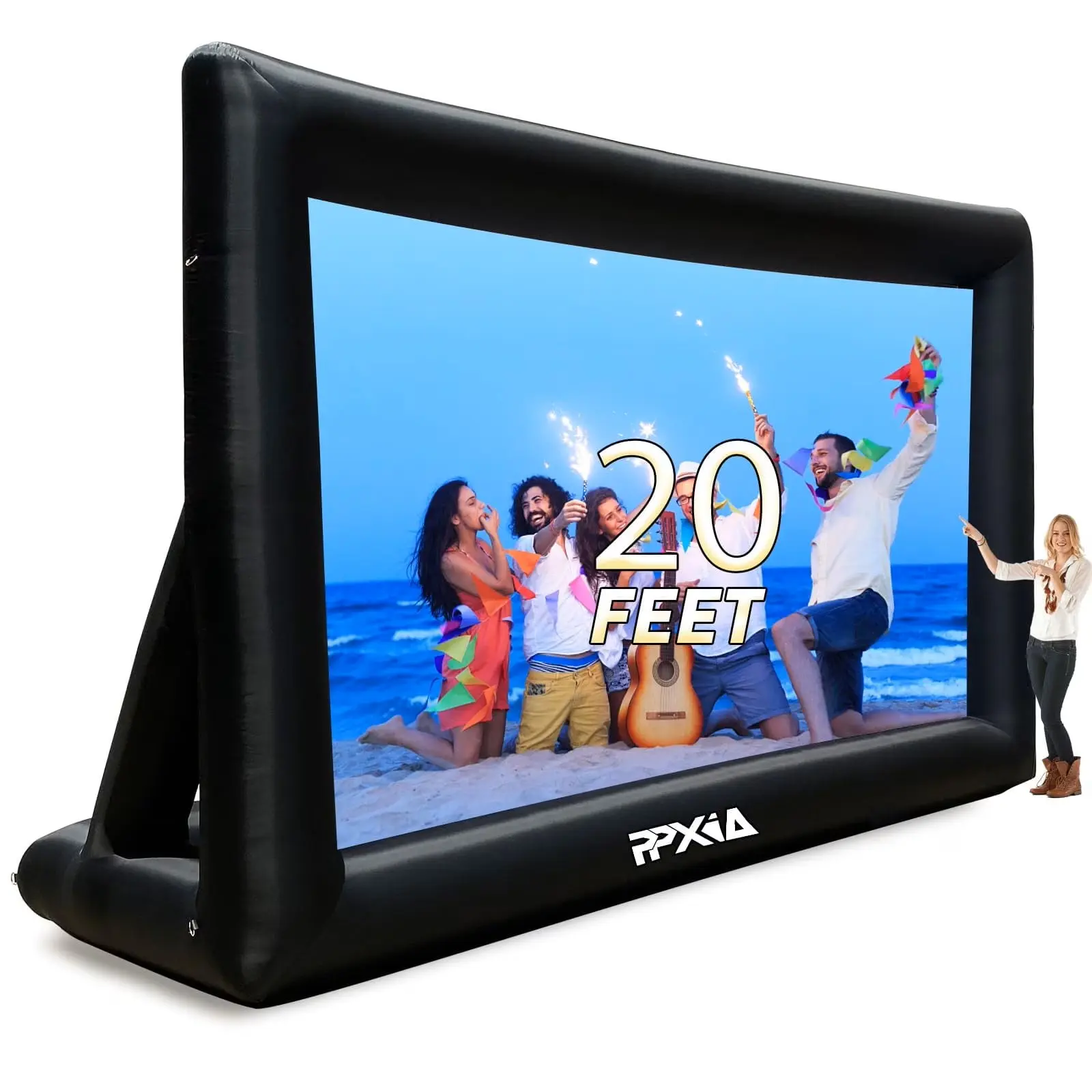 PPXIA Inflatable Movie Screen 14FT 15ft 16FT 19ft 20ft 25FT 30ft 33ft with Air Blower, Front/Rear Projection for Backyard Movie Nights, Home Theater Audio
