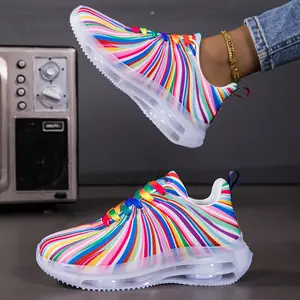 Women's & Men's Air-Cushioned Sneakers - Neon Glow-in-the-Dark Sneakers with Arch, Breathable Low-Top Design, Thick Cushioned PVC Sole for Gym, Running, Basketball, Walking - All-Season Comfortable Lace-Up Shoes