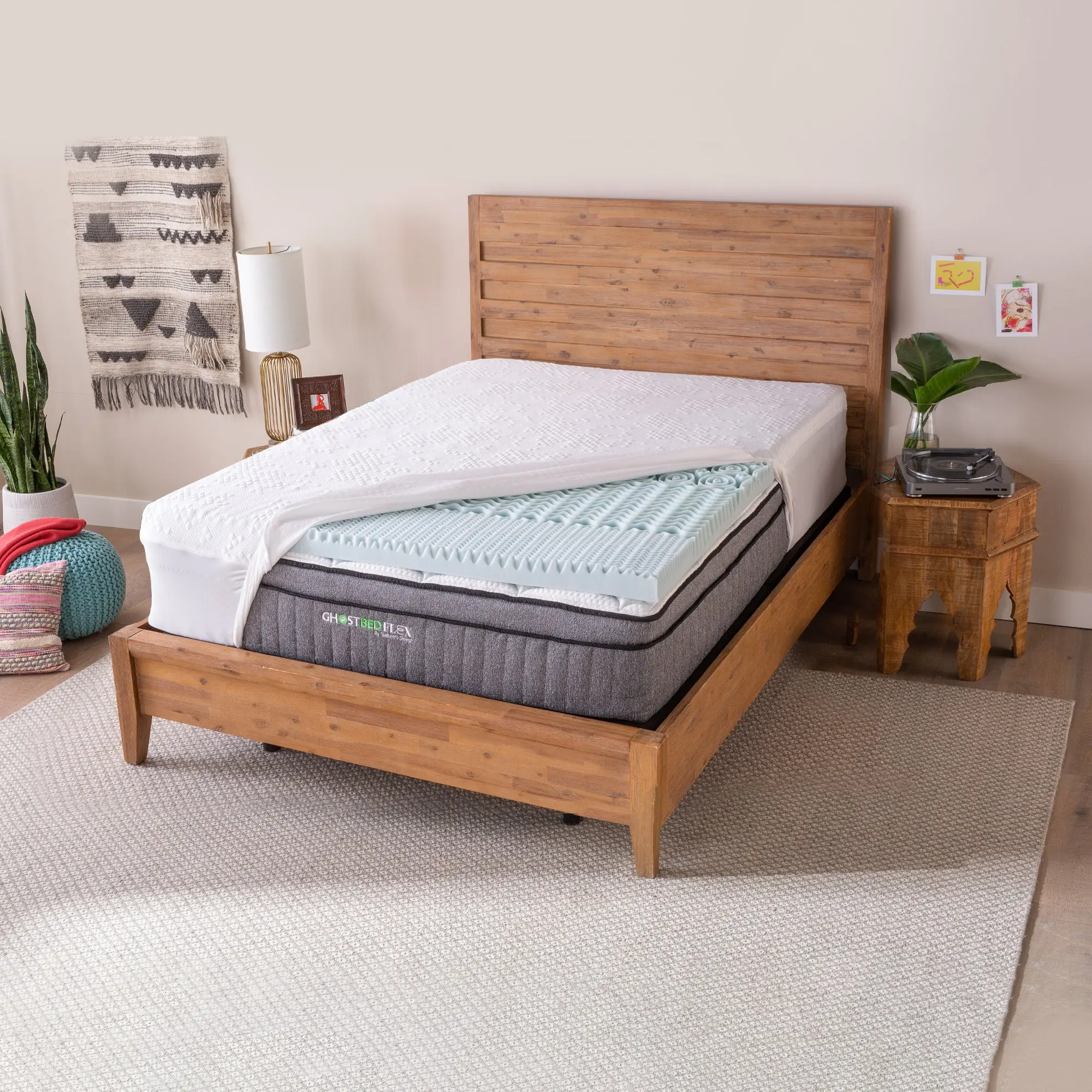 GhostBed Quilted Memory Foam Mattress Topper - Cooling Gel Infused, Waterproof Protector, Breathable Elastic Bed Cover, Cooling Sleep, Targeted Zones, Breathable Bed Mattress, Quilted Mattress Topper