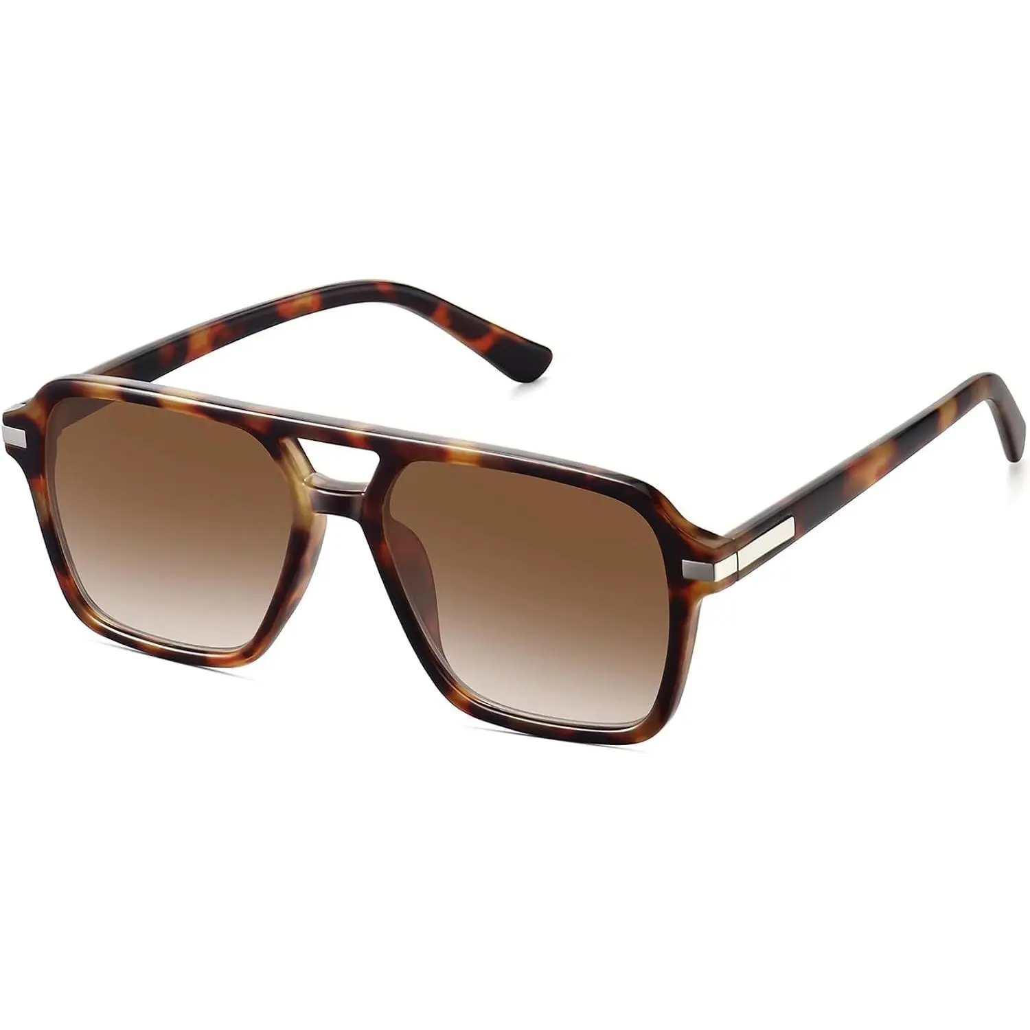 Retro Double Bridge Aviator Sunglasses for Women Men - 70s-90s Vintage, Trendy Square Framed, Sun Protective Shades FZN813, Square Framed Sunglasses, Sun Protective Sunglasses