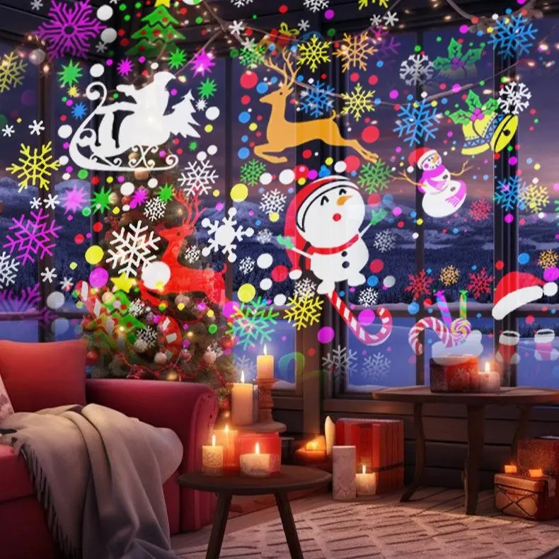 Christmas Home & Car Use Dynamic Stage Projector with Snowflake Reindeer & Santa Claus Patterns USB Powered for Holiday Party Atmosphere Unisex