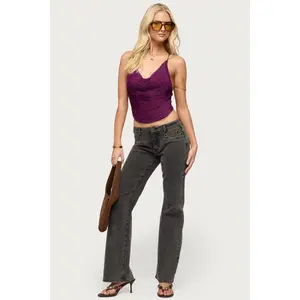 Grommet Mid Rise Straight Leg Jeans