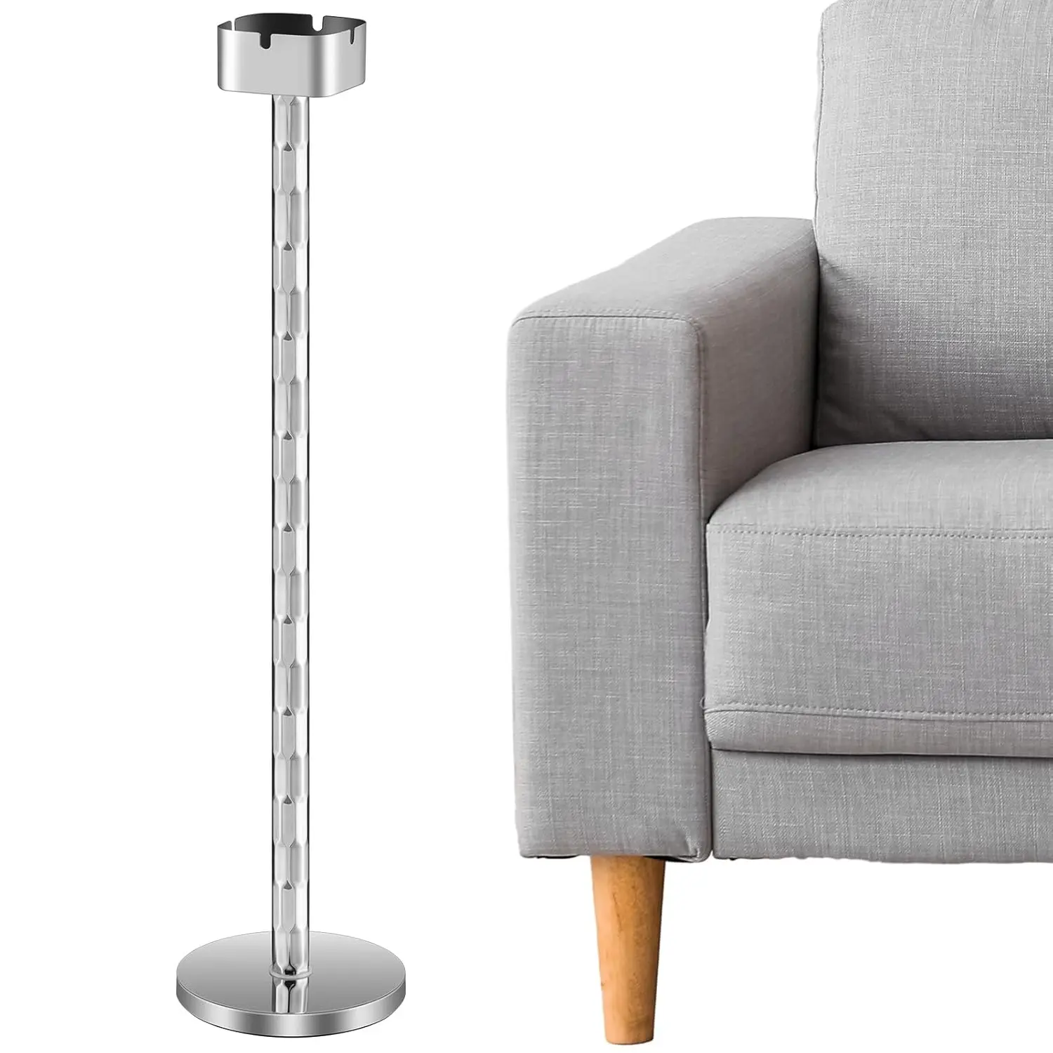 Decorative Long-Lasting Stainless Steel Floor-Standing Ashtray with Stand, 256-Pole Design, 4-Groove Base, Home Decor for Outdoors & Indoor Use