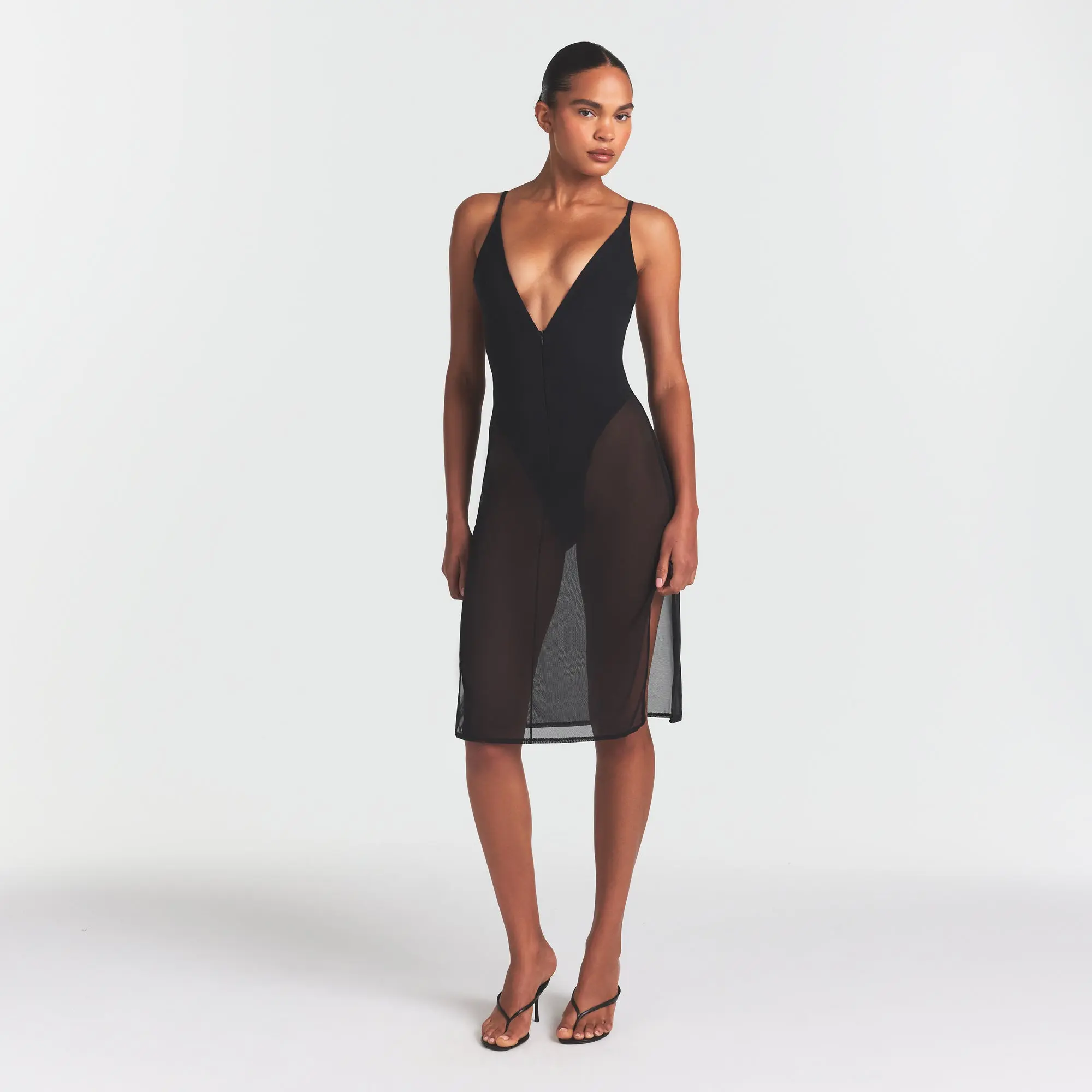 SKIMS BODY MESH PLUNGE MIDI DRESS