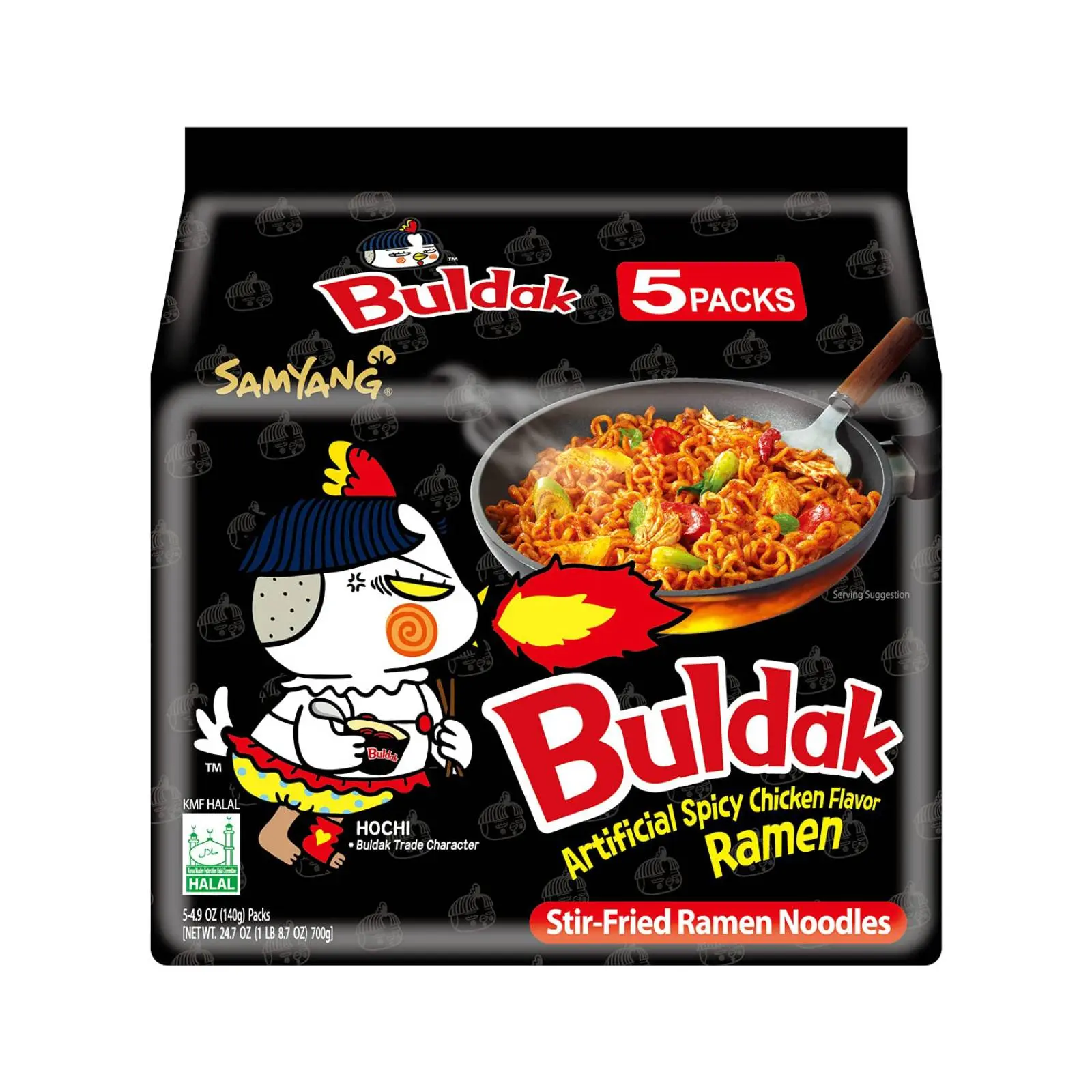 Samyang Buldak Korean Spicy Artificial Chicken Flavor Stir-Fry Ramen Noodles, 5-Pack Ambient Pantry Instant Noodles for Spicy Food Lovers, Buldak Ramen Noodles, Spicy Food Lover