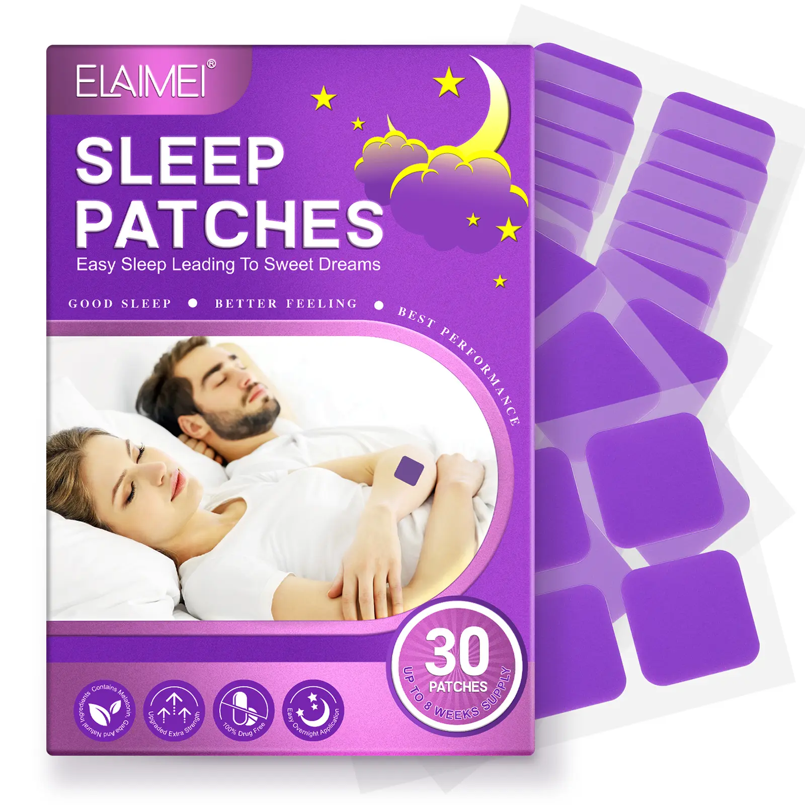 ELAIMEI Sleeping Patch 30p, can naturally promote deep sleep, easy to use, comfortable to wear, sleeping patch, can be tucked into a purse, cosmetic bag, business trips, travel with the, Purple