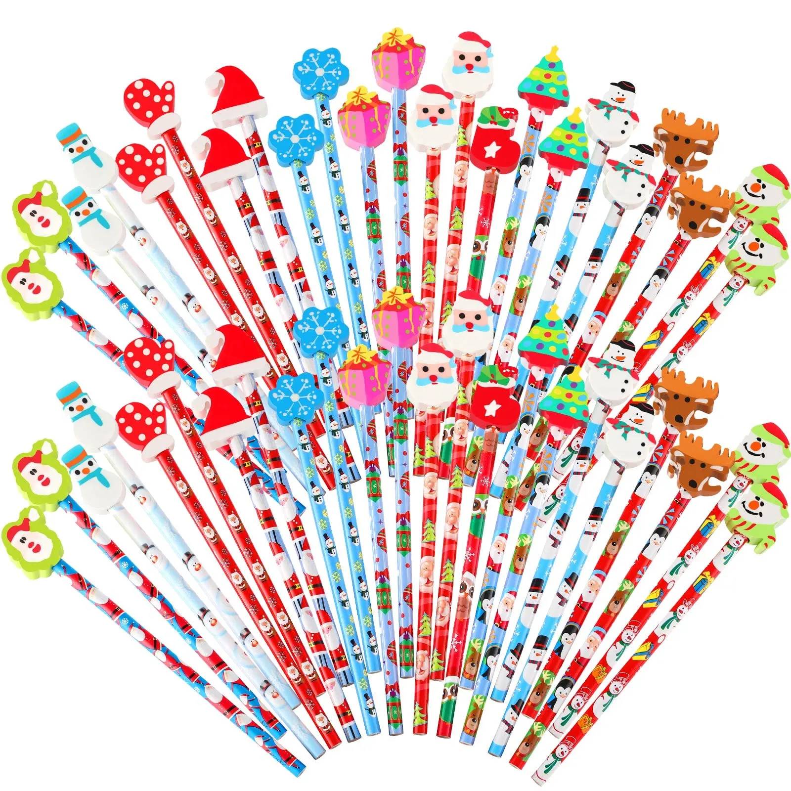 Christmas Pencils with Eraser Toppers Wooden Pencil Xmas Pencils Christmas Holiday Pencils Cute Pencils for Christmas Party Favor Office School Classroom Supplies Christmas Goodie Bag Fillers Goodie Bags Gifts,16/36/60 Pieces