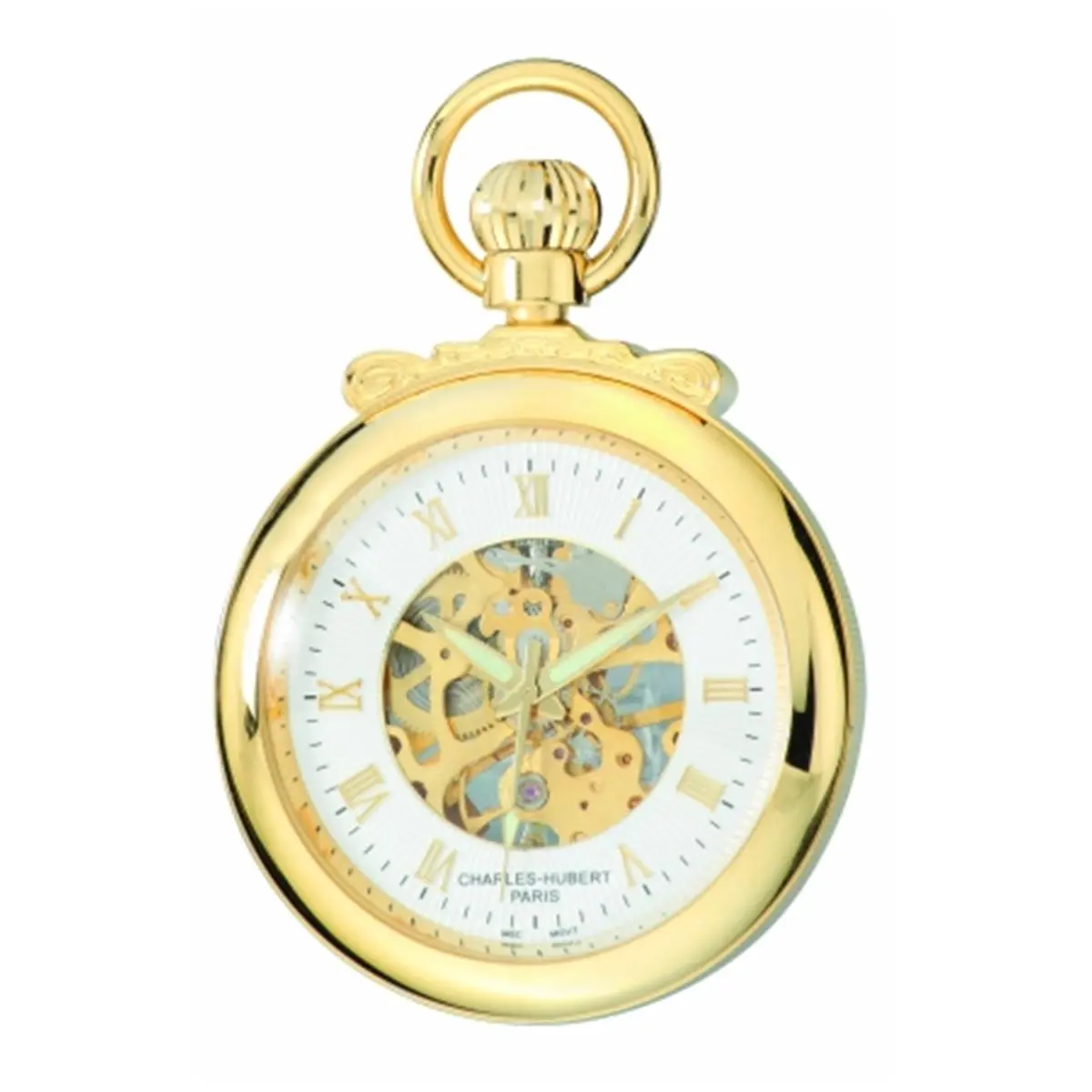 212 MAIN Women's Elegant Gold-Plated Brass Open-Face Mechanical Pocket Watch - Roman Numerals, Skeleton Dial, Fashion Accessory for Women's Fashion Watches & Accessories, Elegant Watch