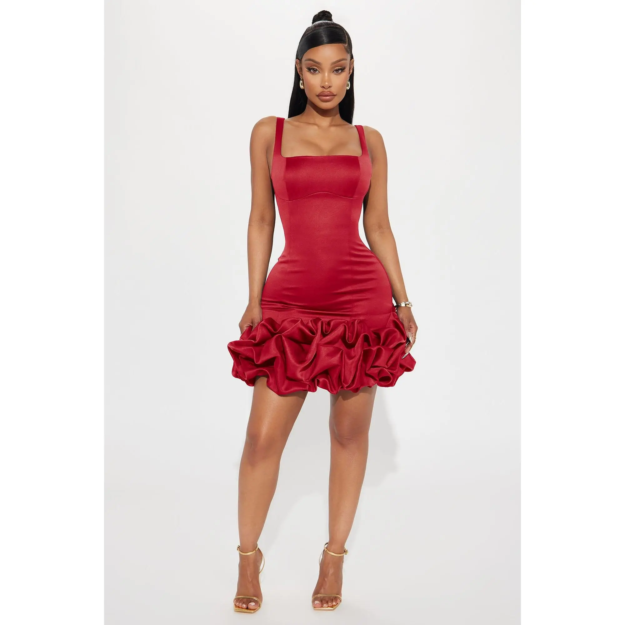 Sienna Satin Mini Dress - Red
