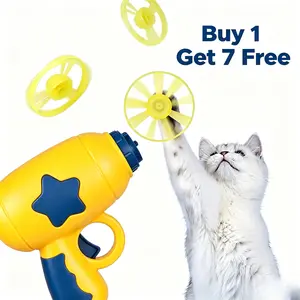 3-in-1 Glow-in-the-Dark Flying Disc Launcher Gun - Luminous Spinning Fidget Tops, Light-Up Bamboo-Copter Flyers, Safe Non-Toxic Interactive Toy for Kids Age 3+ & Cat/Dog Pet Owners