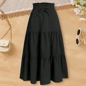 Girls' Woven Long Ruffle Hem Skirt, Spring & Fall Fashionable Half-Length Dress, Versatile Kids Clothing, New Arrival
