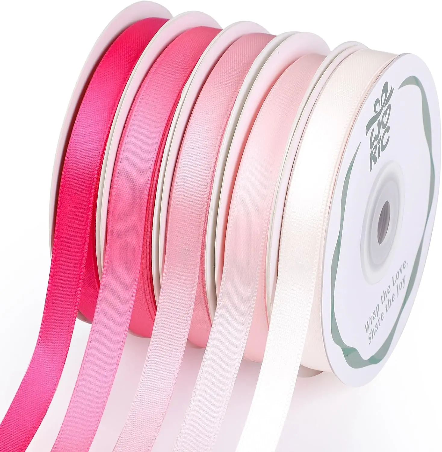 Double Faced Pink Satin Ribbon, 3/8 in x 5 Rolls (Total 50 yd), Thin Ribbon for Baby Girls, Graduation Leis