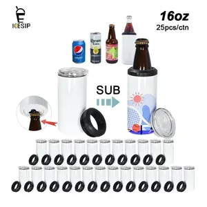 Icesip 16oz Sublimation 4 in 1 Can cooler tumbler with bottle opener 25pcs/carton for business, sports, family events diy gift wedding gift custom