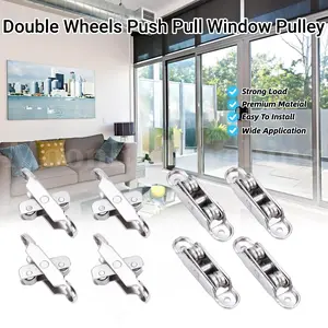 Double Wheels Push Pull Window Pulley with Screws, Wheel Roller Pulley with Slot, Showcase Window Roller, Mini Sliding Door Rollers Replacement Sliding Door Wheels, Stainless Steel Sliding Door Window Double Roller Pulley for Windows, Doors, Cabinet