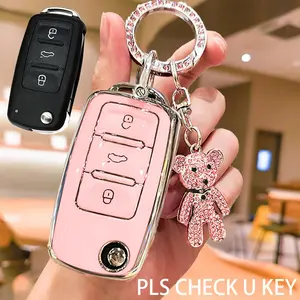 Car Key Case with Keychain, Portable Car Key Protector, Key Fob Protector, Fashionable Car Key Protector for Volkswagen, Skoda, Polo, for Lavida & Golf Models, Car Key Accessory, Car Key Cover
