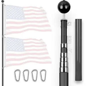 G128 20Ft Telescoping Aluminum Black Flagpole | In Ground Heavy Duty Telescopic Flag Pole for Commercial/Residential Use | Flag NOT Included
