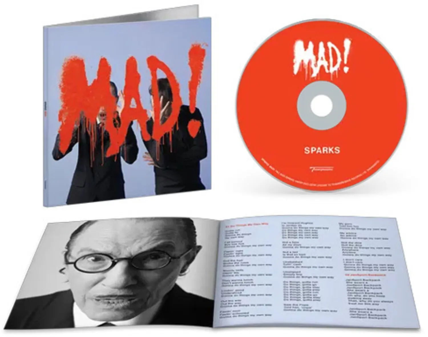 Sparks MAD! Music CD Album - Digipack Packaging Compact Disc with Tracks: 1. Do Things My Own Way, 3. Hit Me, 10. Drowned in a Sea of Tears, 12. Lord Have Mercy, Baby