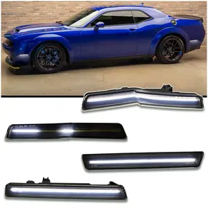 Smoke Side Markers for 2018-2023 Dodge Challenger - Fits SRT Hellcat/Demon/Redeye/Super Stock/Jailbreak/Scat Pack Widebody | Sequential Dynamics White Turn Signals | Plug & Play 4-Piece Kit