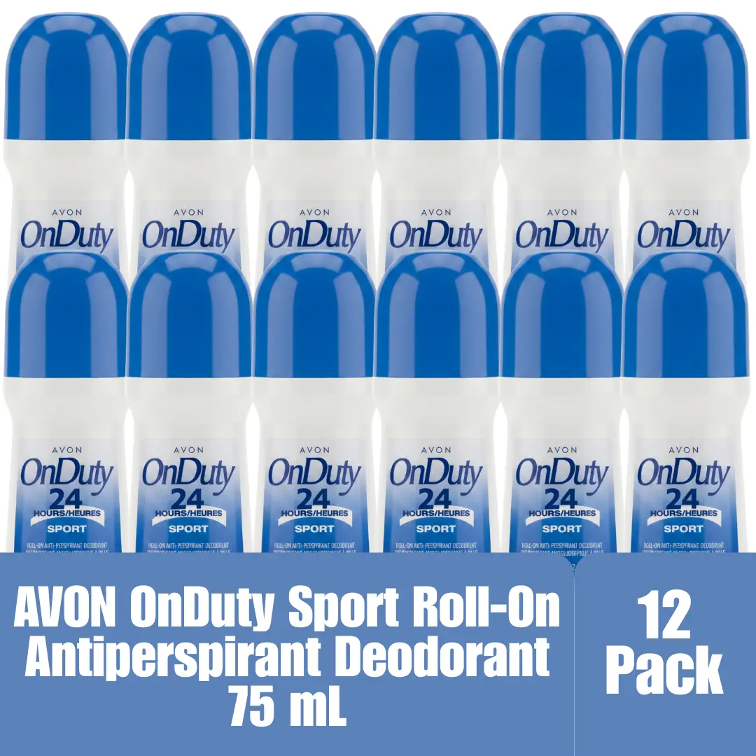 AVON OnDuty Sport Roll-On Antiperspirant Deodorant 24 Hour Protection 75 mL / 2.6 fl oz - 12 Pack