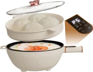 4L Electric Skillet 1000W Electric Cooker with Non-Stick Coating & Steamer, Timer & Schedule Cooking Settings, 12" Large Electric Hot Pot with Lid for Soup, Pasta, Frying, Stir-Fry