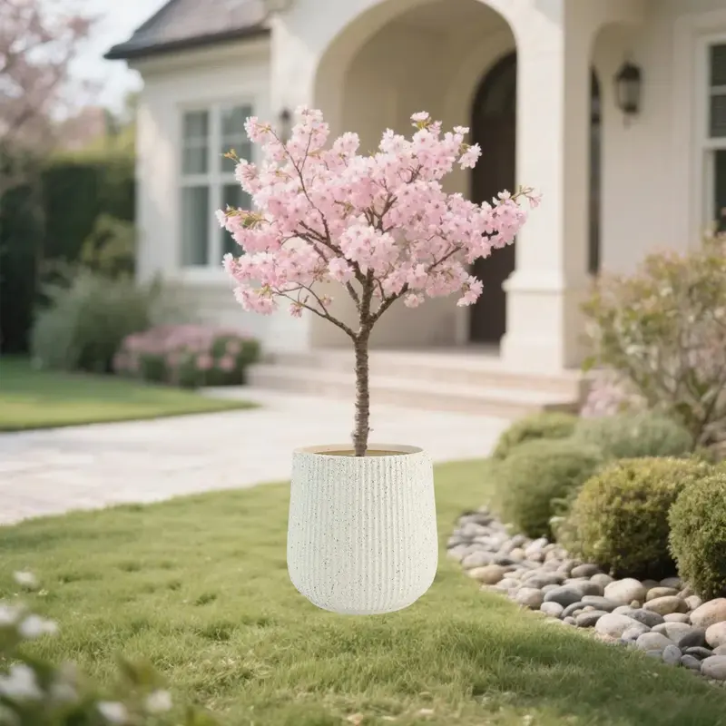 8.9 Inch Vertical Striped Plastic Planter Pot, Flower Pot, Indoor Outdoor Use, Cherry Tree Rubber Tree Olive Tree Planters, Home Garden Decoration