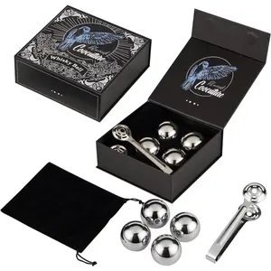 Balls Set of 4  Stainless Steel Metal Ice Sphere Cubes Beverage Chilling Rocks  Stones Gifts for Men Him Husband from Wife