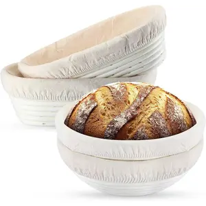 4 Pcs Proofing Basket 9 Inch Round Bread Proofing Basket 10 Inch Oval Rattan Baking Bowl for Sourdough Bread Baking Home Bakers