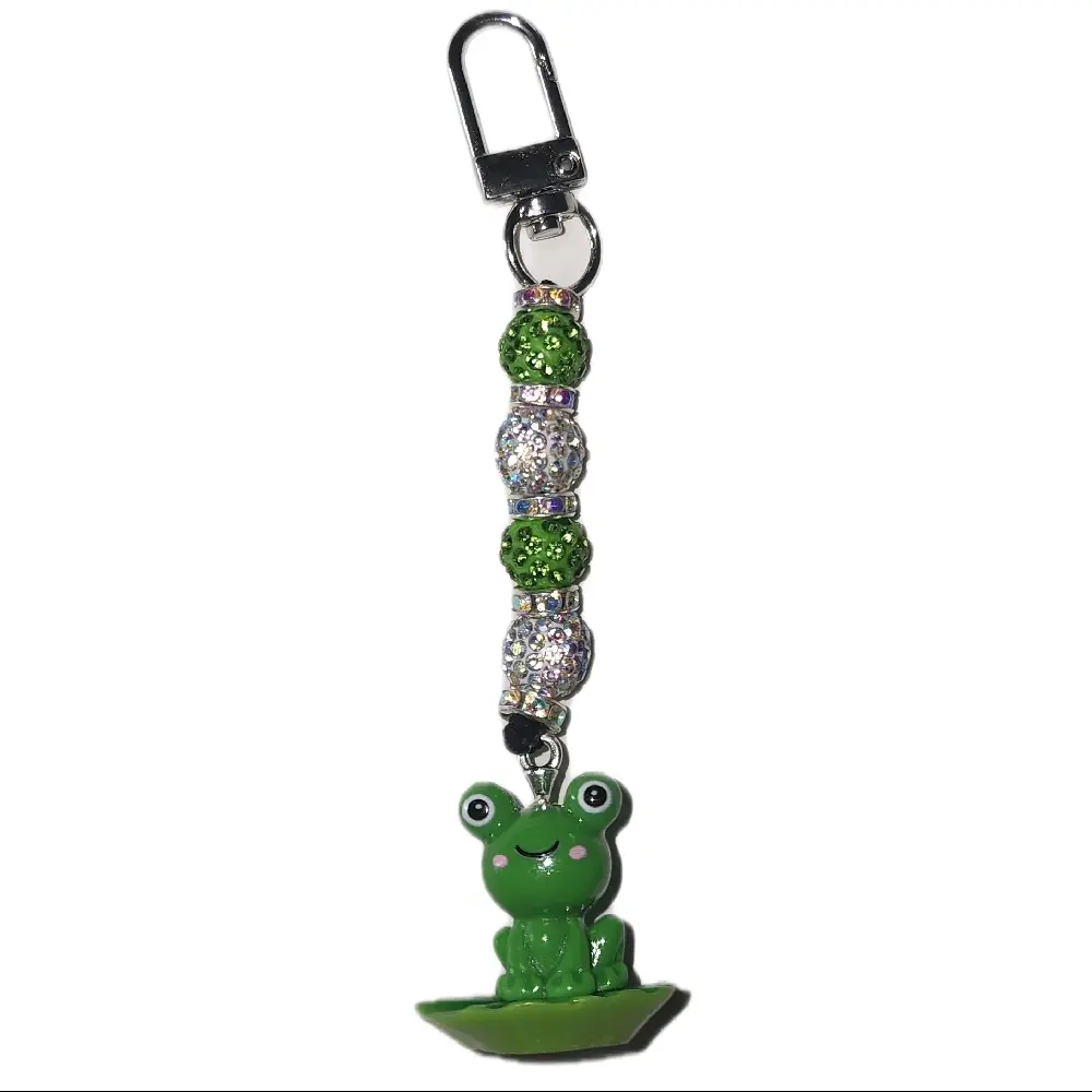 Lilly Pad Frog Bling Cellphone Smartphone Charm Bag Clip Keychain Accessory with Sparkling Beads and Compact Design for Everyday Use