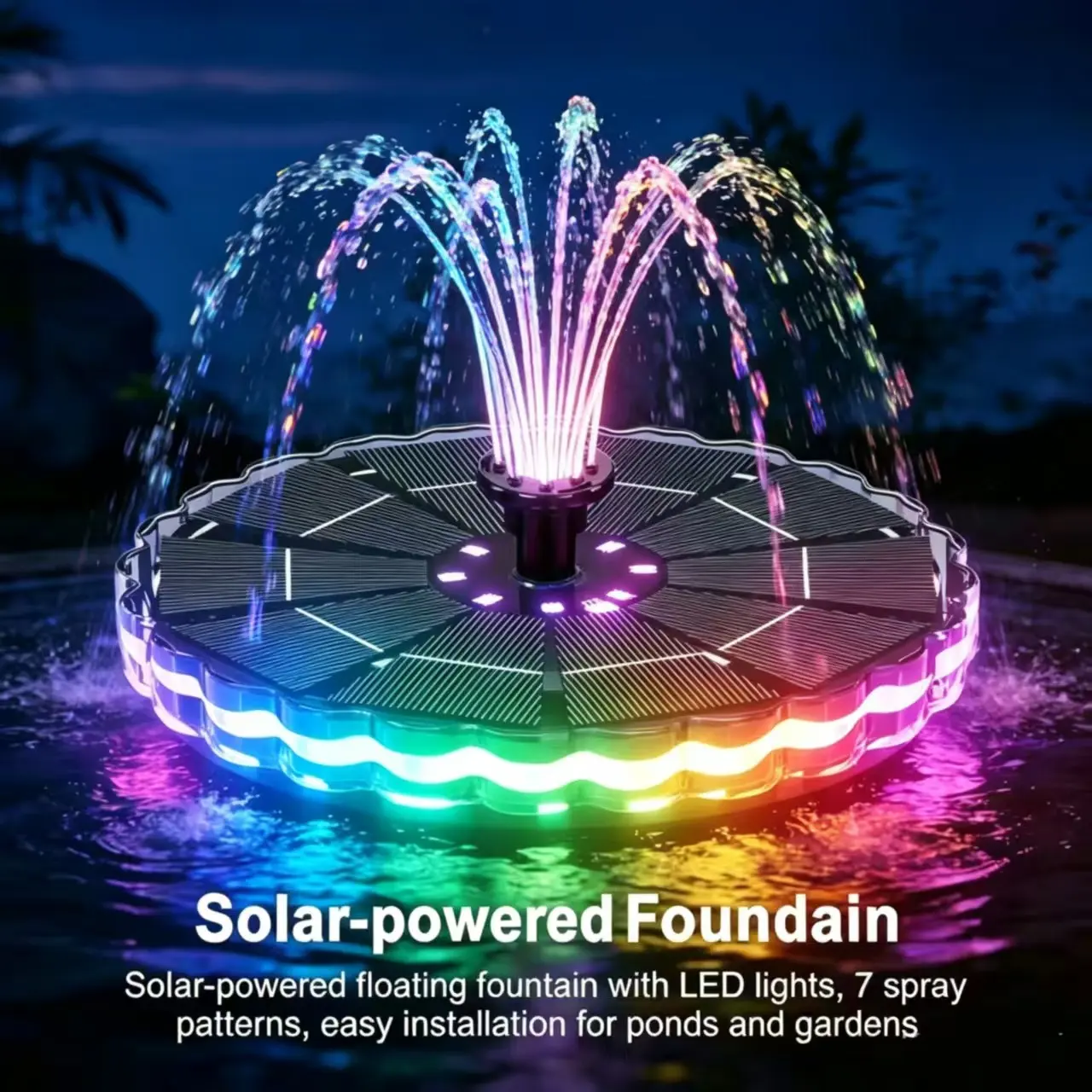 Color-Changing Solar Fountain Pool Light, Portable Floating Design with 6 Nozzles, 1500mah Solar Powered, Garden Outdoor Decor, Led Lighted Fountain, Solar Pond Fountain