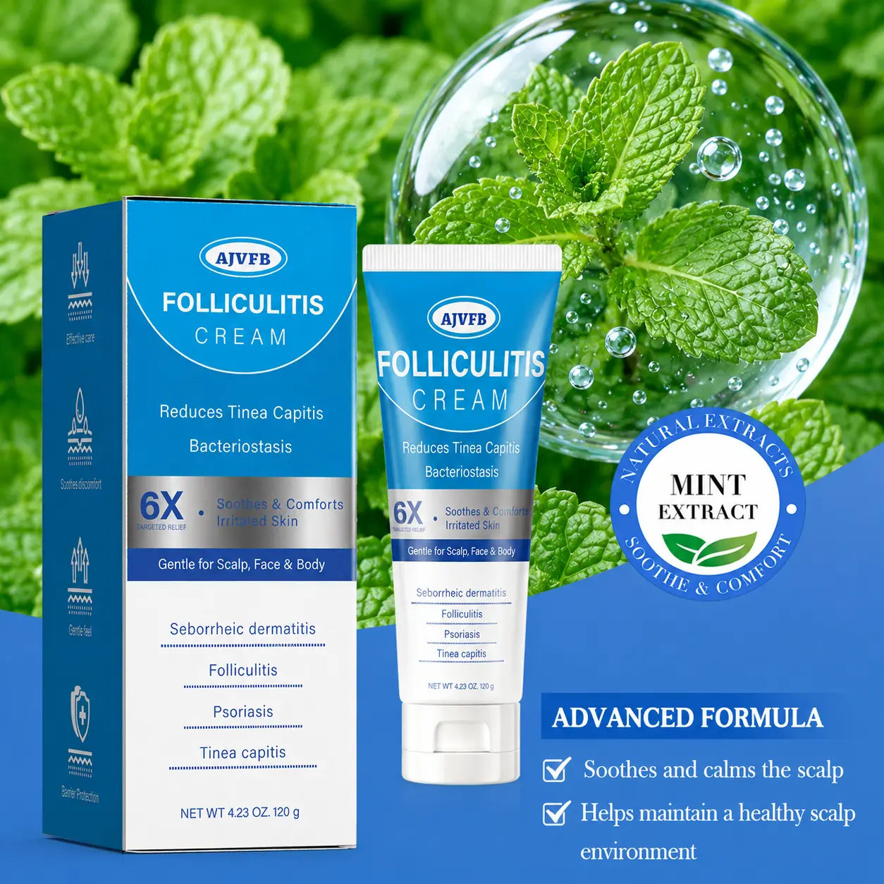 Folliculitis Cream with Botanical Extracts, a Universal Body Moisturizer for Rough & Bumpy Skin on Arms & Thighs, Supports Healthy Hair Follicles, 120g