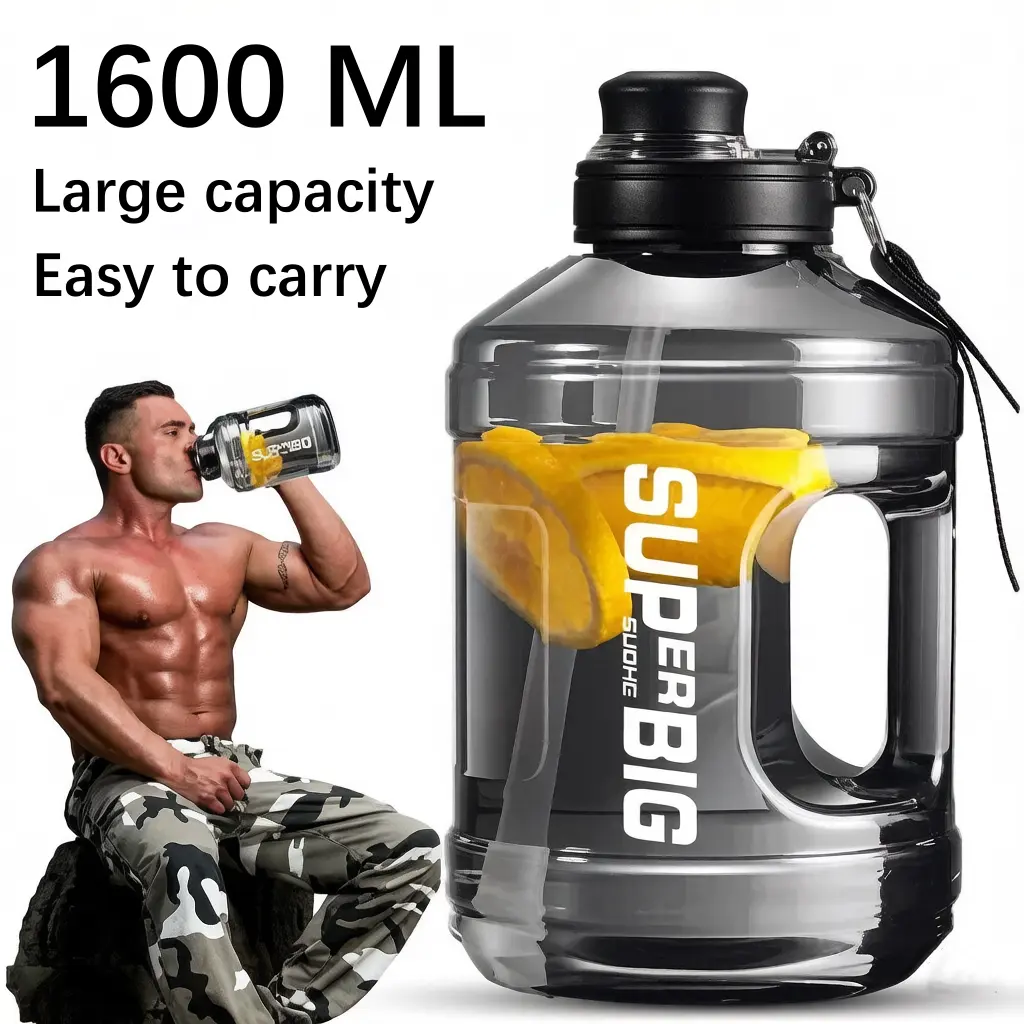 Water Bottle with Handle 1.6L Large Sports Water Bottle Half Gallon BPA Free Plastic Water Bottles Wide Mouth Water Bottle 54oz Reusable Gym Water Jug for Home Drinking Outdoor Sports Hiking Fitness