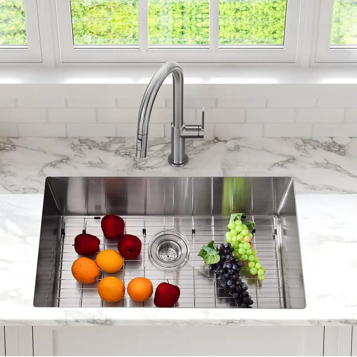 GARVEE Undermount Kitchen Sink, 36x18 Inch Single Bowl 16 Gauge 304 Stainless Steel with Brushed Finish, 10 Inch Deep Basin, Includes Bottom Grid & Drain Assembly