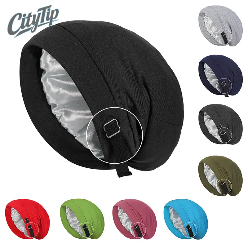 Unisex 2-Piece Adjustable Satin-Lined Slouchy Beanie Hats - Haircare Nightwear, Silk Satin Bonnet Caps for Curly/Dreadlock/Natural Hair, Stay-On Daily & Sleep Protection, Two Pieces