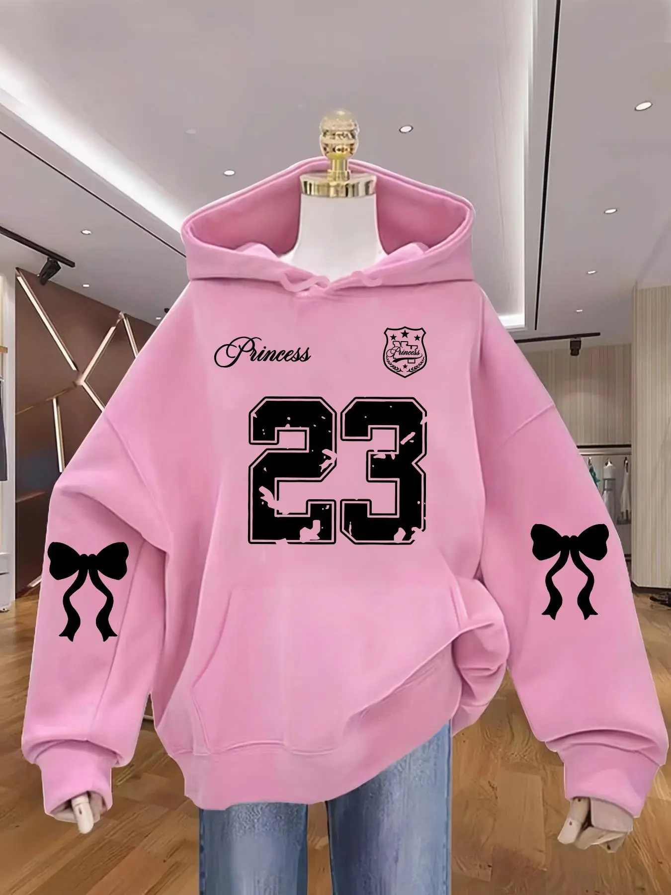 New Hooded Fleece Oversized Baggy Sweatshirt with Letter Butterfly Print, Womenswear Casual Loose-Fit Long Sleeve Pullover Tops, Fall & Winter Fashion Gift