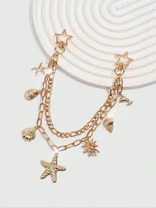 Bohemian Ocean Layered Bag Chain Charm with Starfish,Seashell,Conch,Dolphin,Star Charms Pendant,Double Layer Seashell Ornament Conch Shell Bag Charm Chain Beach Keychain Jewelry Coastal Beach Vibes Purse Chain Accessory Waist Belt Pocket Chain Jeans Chain