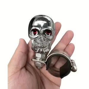 Chrome Finish Skull-Themed Steering Wheel & Handle Knob, 8.9cm x 4.3cm - Enhance Grip, Better Driving Experience, Fit for Most Cars