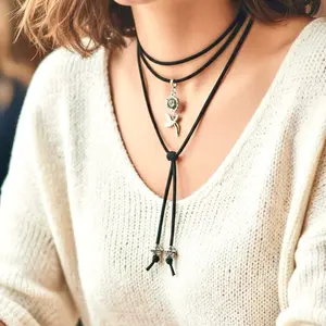 Silver Rose Black Choker Necklace Gothic Adjustable Long Tassel Necklace with Elegant Handmade Design