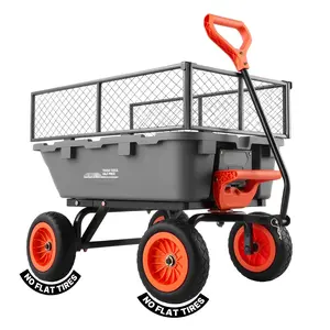Garden Dump Cart, 800 Lbs Poly Dump Cart, Garden Carts Dumps Wagon With Storage Fence, 90° Quick-Dumps Mechanism, 180° Swivel Wheels, 90° Rotating Handle, Yard Wagon For Plants, Soil, Crops