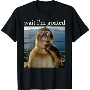 100% Cotton Wait I'm Goated Funny Thinking Monkey Meme Brainrot Gift T-Shirt